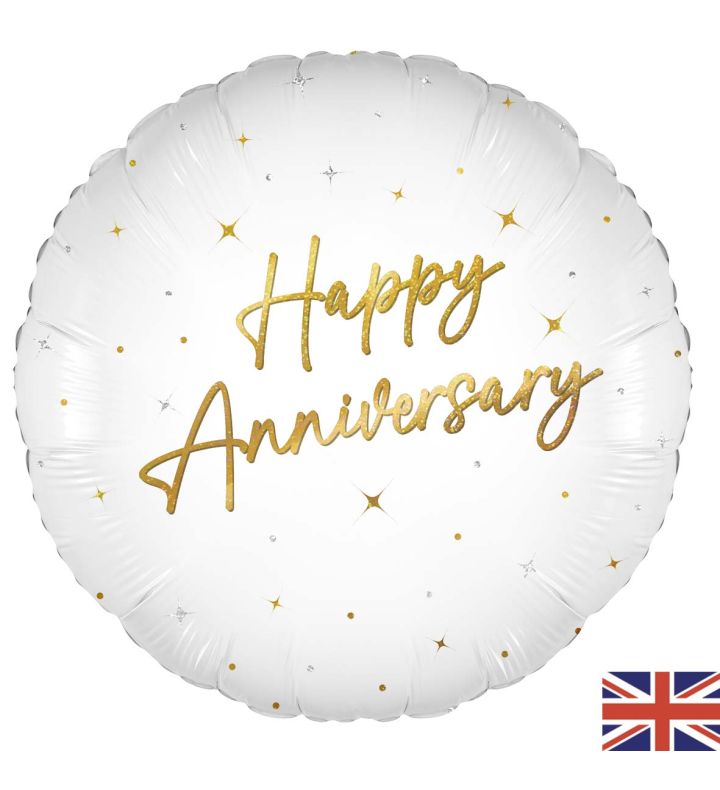 18" Happy Anniversary Elegant White Sparkle Foil Balloon