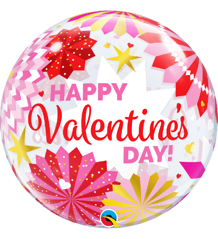 22" Bubble Balloon Happy Valentines Day Fan and Stars