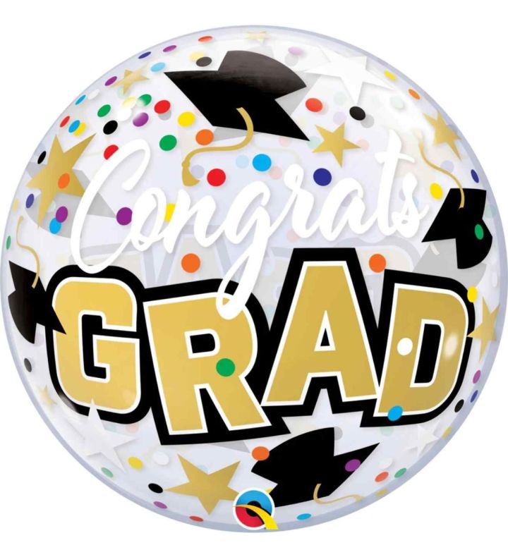22" Congrats Grad Flying Hats And Confetti Bubble Balloon