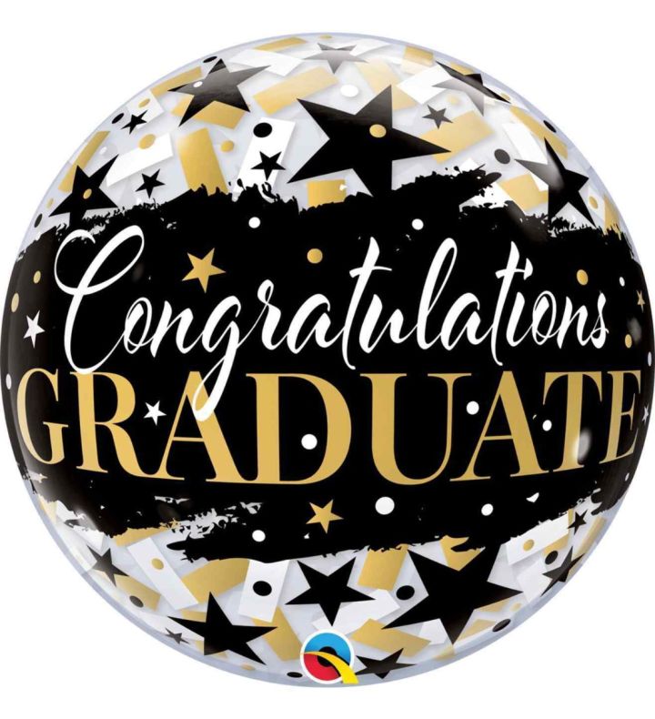 22" Congratulations Graduate Black and Gold Bubble Balloon