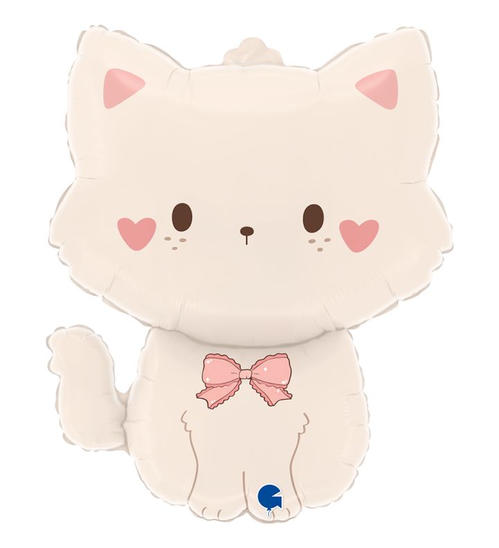 22" Cute Cat Cream with Pink Bow Foil Balloon