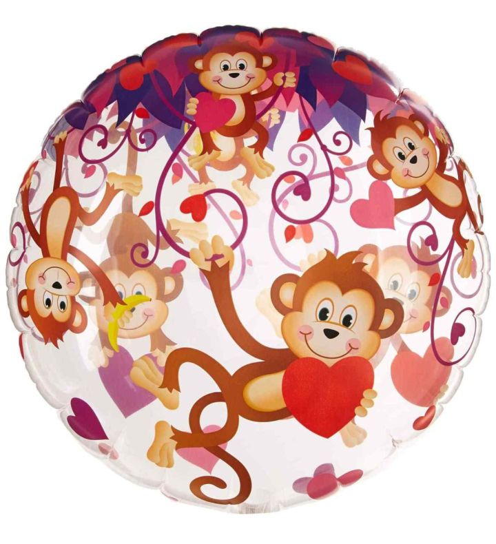 22" Deco Bubble Balloon Monkey & Hearts 1ct