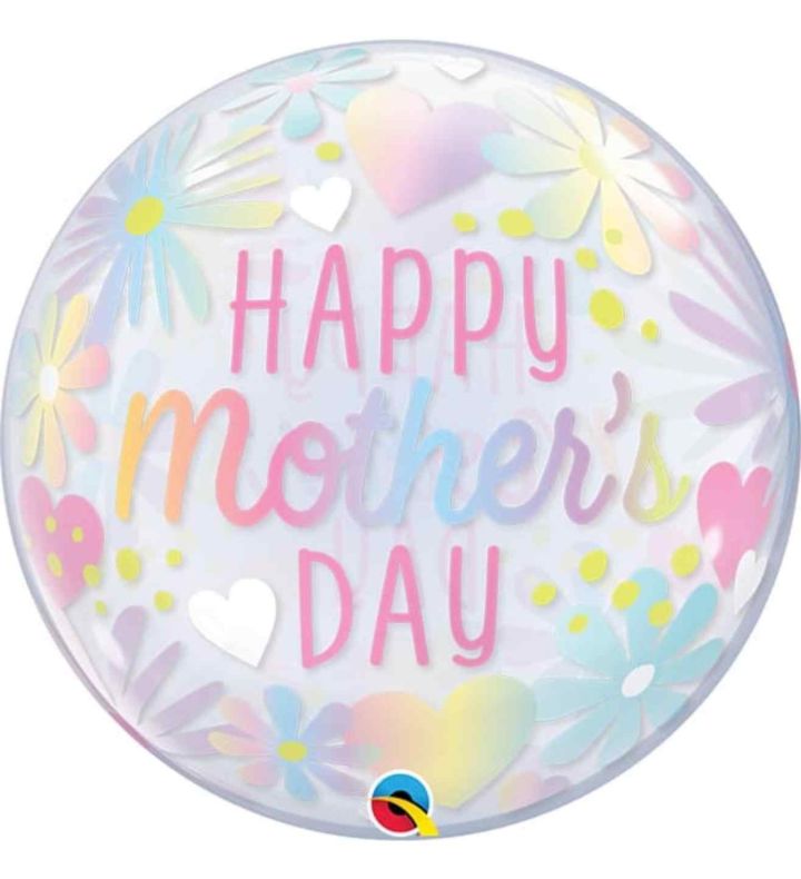 22" Happy Mother's Day Pastel Hearts and Flowers Bubble Balloon