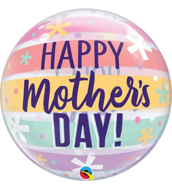 22" Happy Mother's Day Pastel Stripes Bubble Balloon