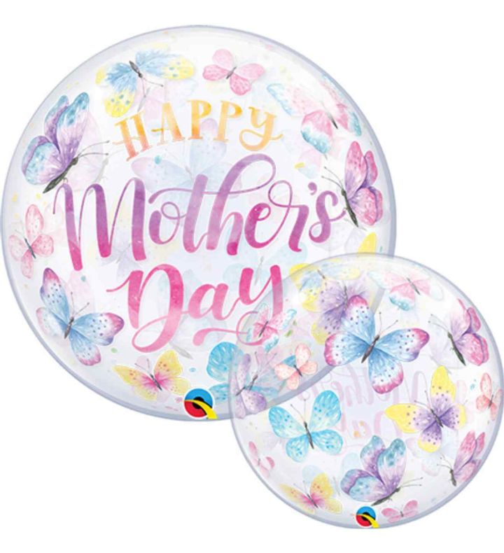 22" Happy Mothers Day Butterfly Bubble Balloon