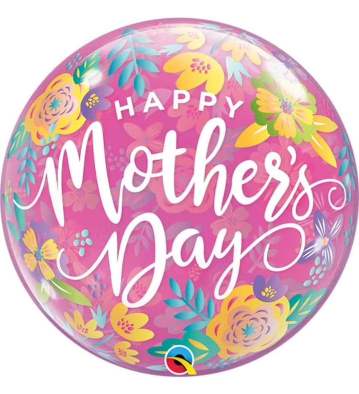 22" Happy Mothers Day Pink Flower Bubble Balloon