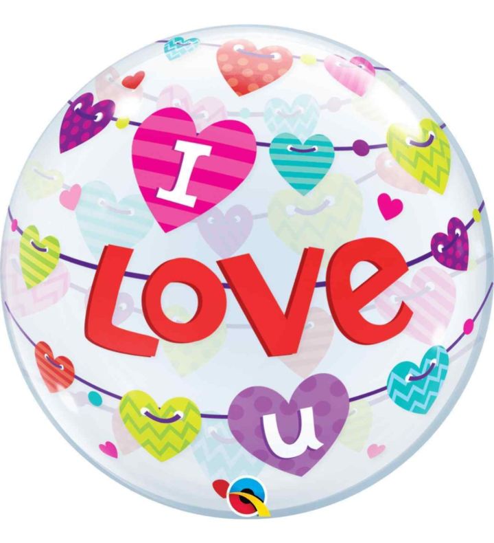 22" I Love U Heart Banners Valentine's Day Bubble Balloon