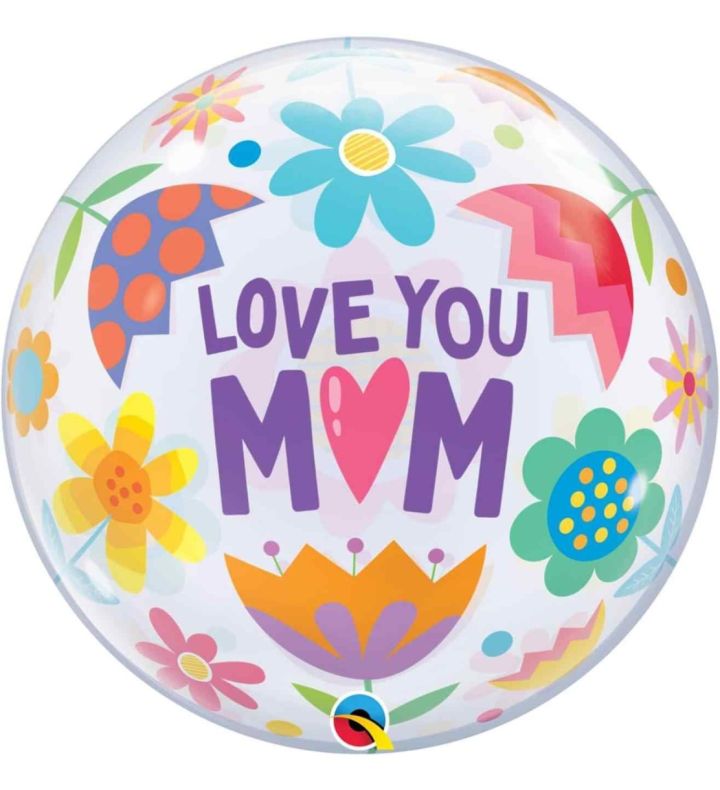 22" Deco Bubble Balloon Love You Mum Colourful Flowers Mother's Day 1ct
