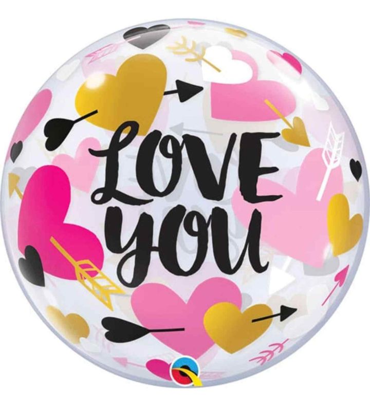 22" Love You Valentin's Hearts and Arrows Bubble Balloon