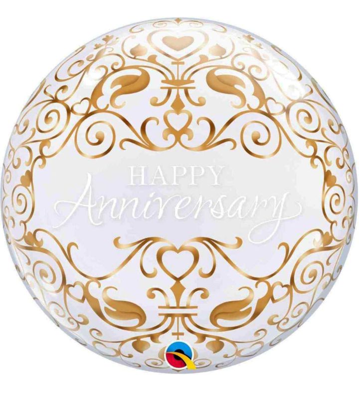 22" Deco Bubble Balloon Happy Anniversary Gold and White 1ct