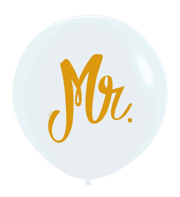24" Sempertex White with Gold "Mr" Latex Balloons 3ct