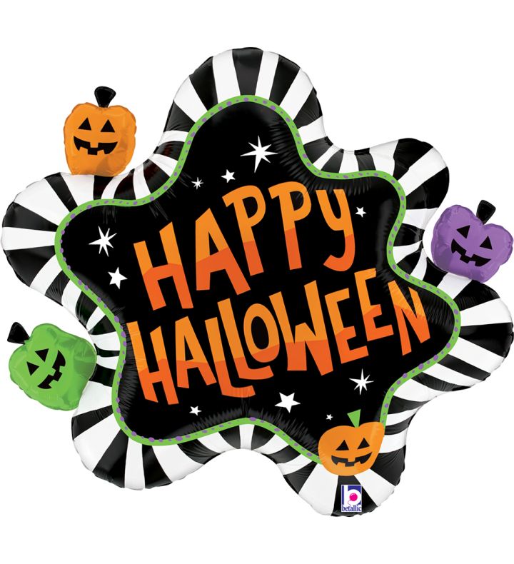 31" Happy Halloween Splat Striped Foil Balloon