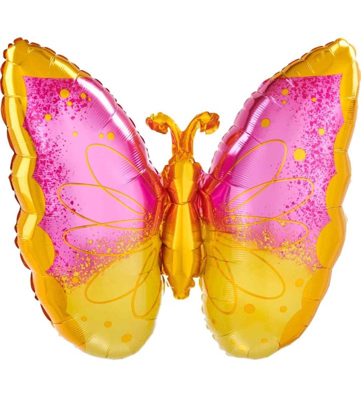 25" Pink & Yellow Butterfly Supershape Foil Balloon