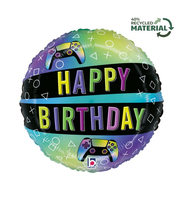 18" Gaming Hapoy Birthday Vivid Betallic Foil Balloon