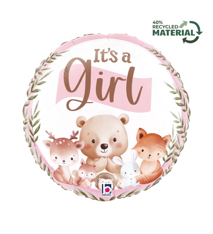 18" Woodland Animal Its A Girl Betallic Foil Balloon