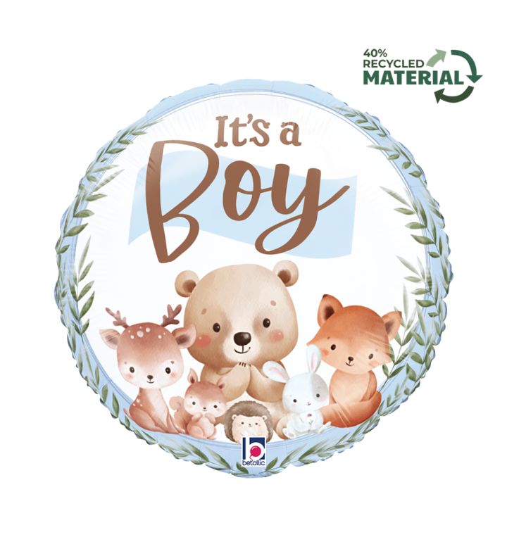 18" Woodland Animal Its A Boy Betallic Foil Balloon
