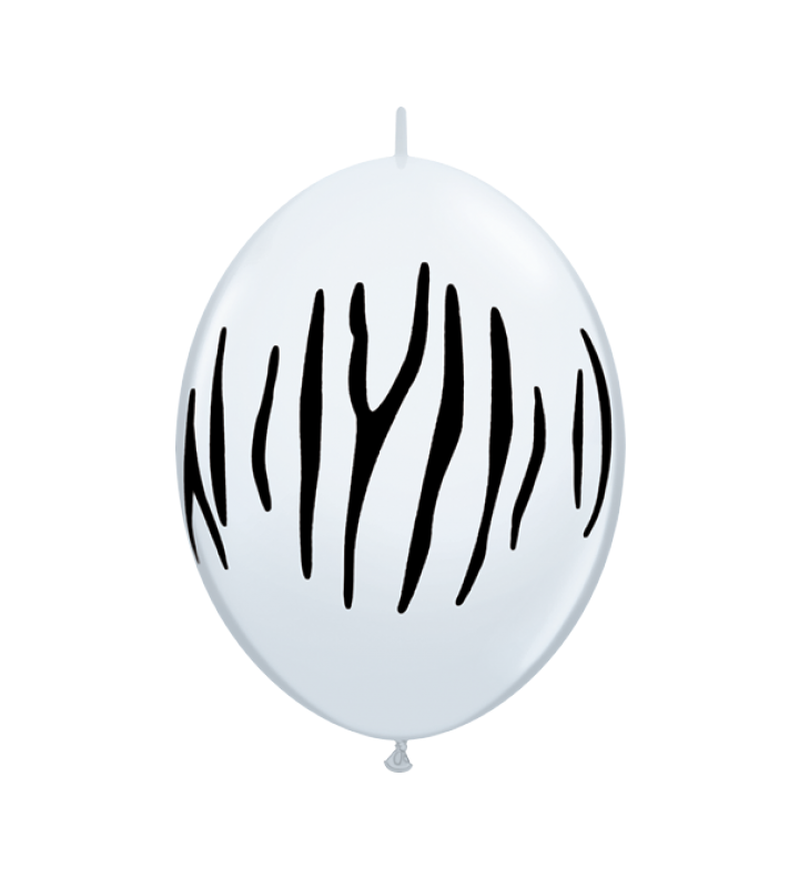 12" Zebra Stripes Quick Link White & Black Latex Balloons 50ct