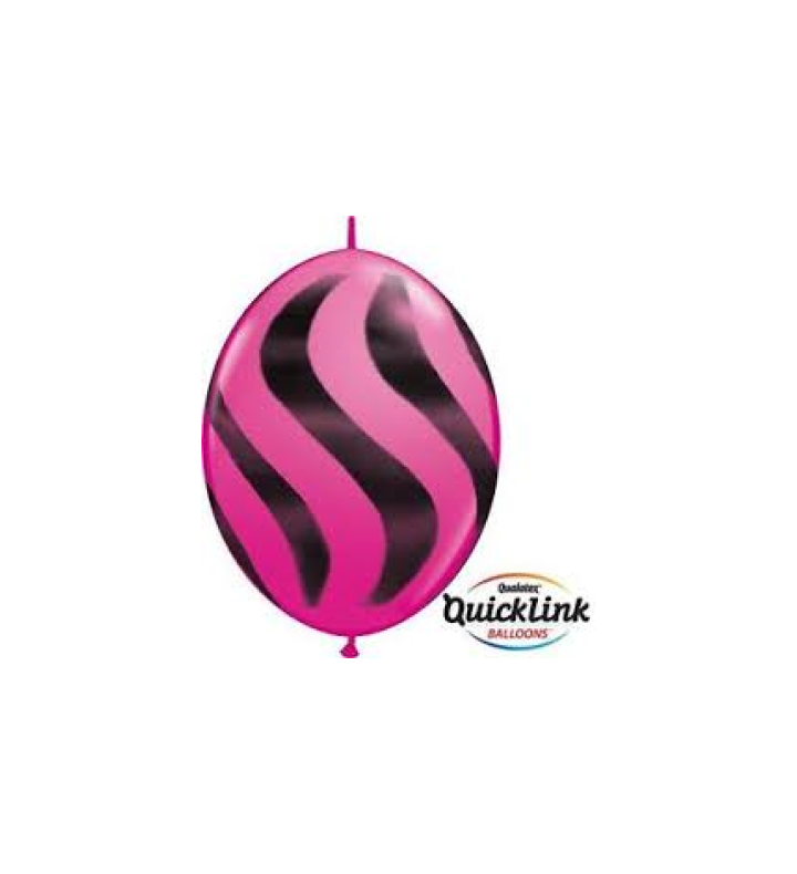 12" Wavy Stripes Quick Link Magenta & Black Latex Balloons 50ct
