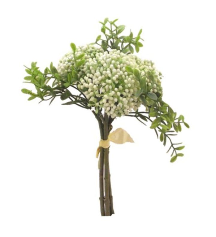 28cm Plastic Berry Bundle with Foliage White / Green