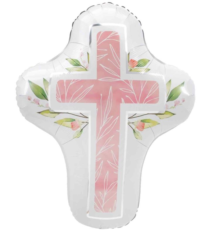 28" Cross Pink Supershape Anagram Foil Balloon