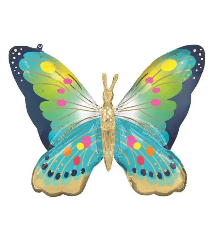 30" Blue Satin Butterfly Flutters Super Shape Foil Balloon