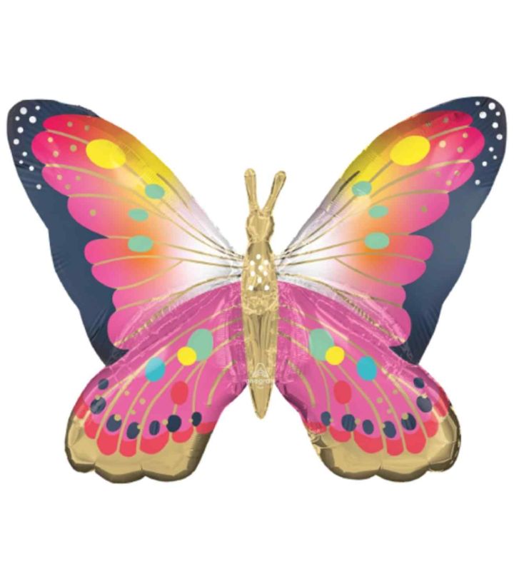 30" Vibrant Pink Satin Butterfly SuperShape Foil Balloon