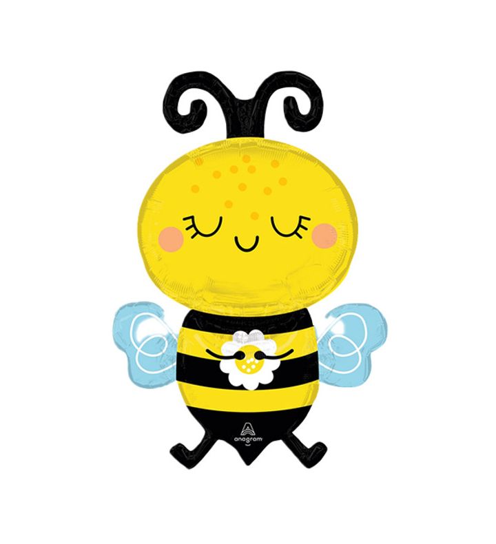 32" Happy Bee Black and Yellow Supershape Foil Balloon