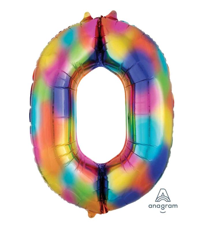 34" Rainbow Number 0 Anagram Foil Balloon
