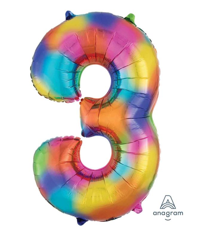 34" Rainbow Number 3 Anagram Foil Balloon
