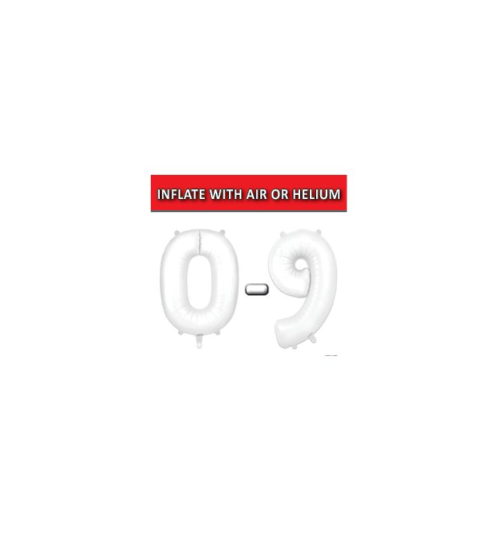 34" White Matt Numbers Oaktree Foil Balloons