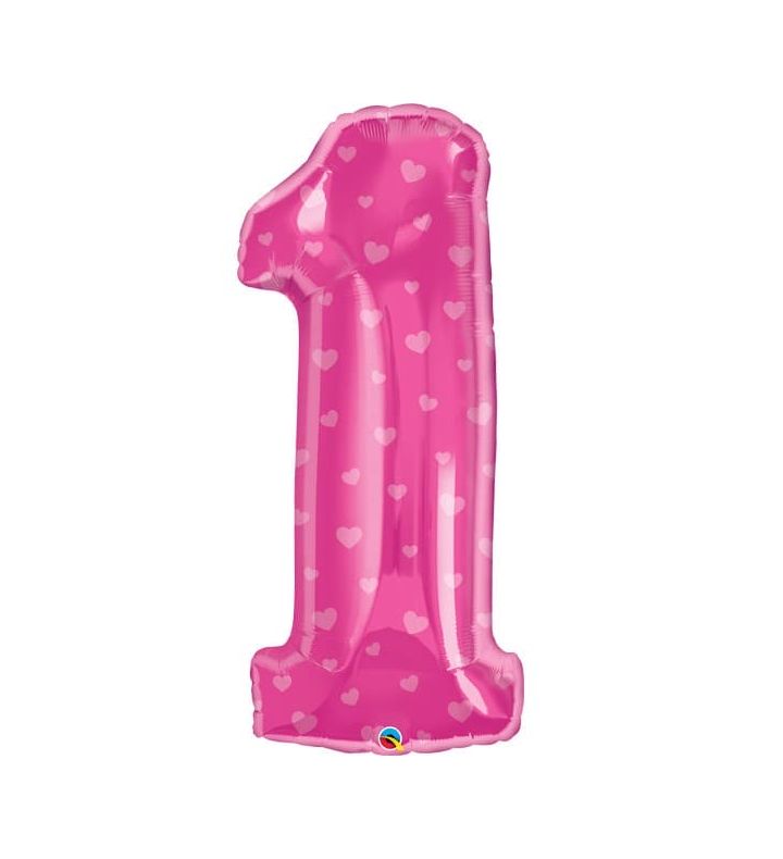 34" Pink Number 1 w/Hearts Qualatex Foil Balloon