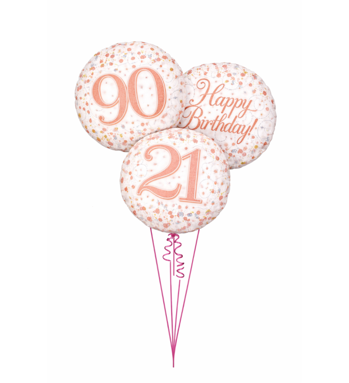 18" Oaktree Sparkling Fizzy White/Rose Gold Foil Balloon Age Options Available