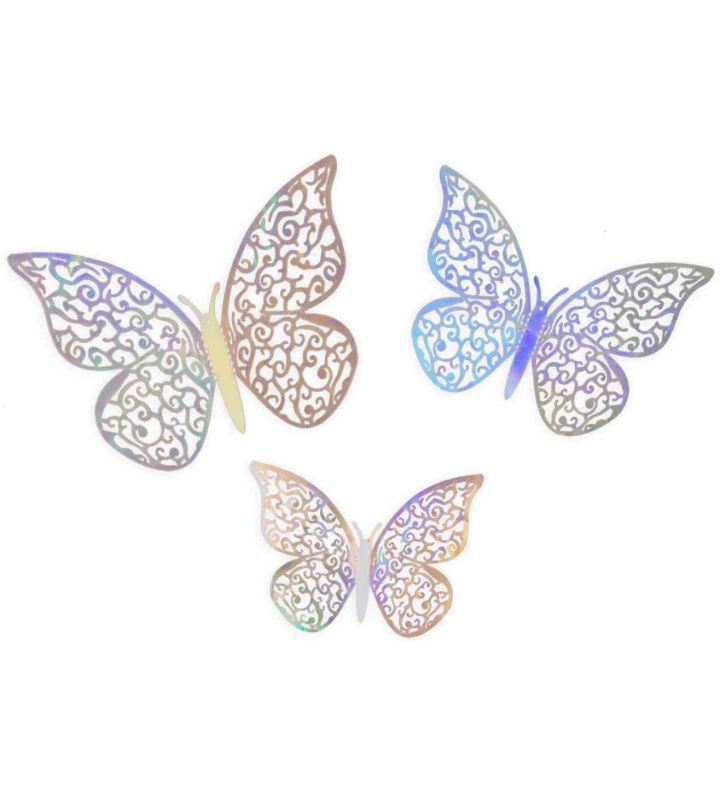 3D Silver Iridescent Layered Butterfly Decoration 12pc