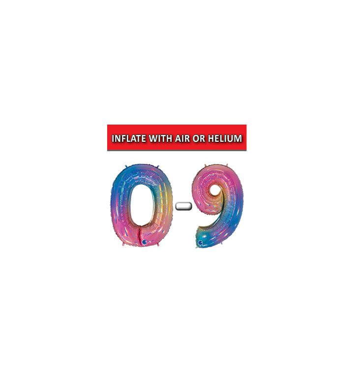 40" Rainbow Holographic Numbers Grabo Foil Balloons