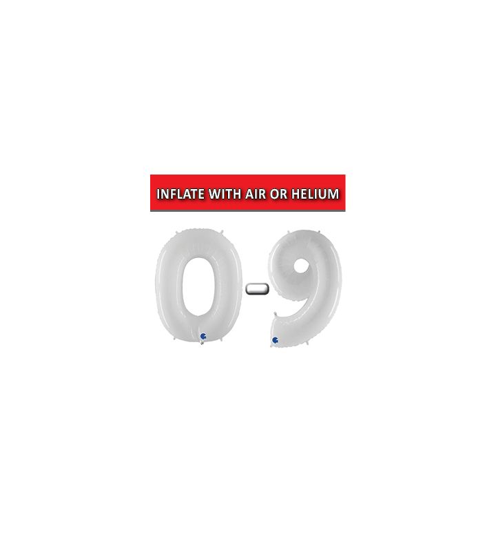 40" White Fluo Numbers Grabo Foil Balloons