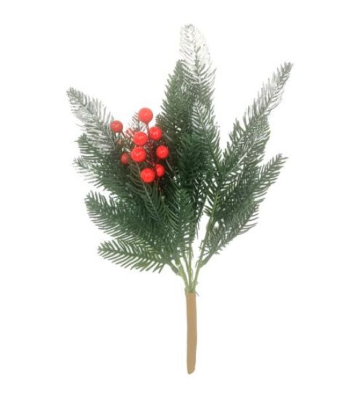 42cm Spruce Bush With Snow and Berries Green / Red