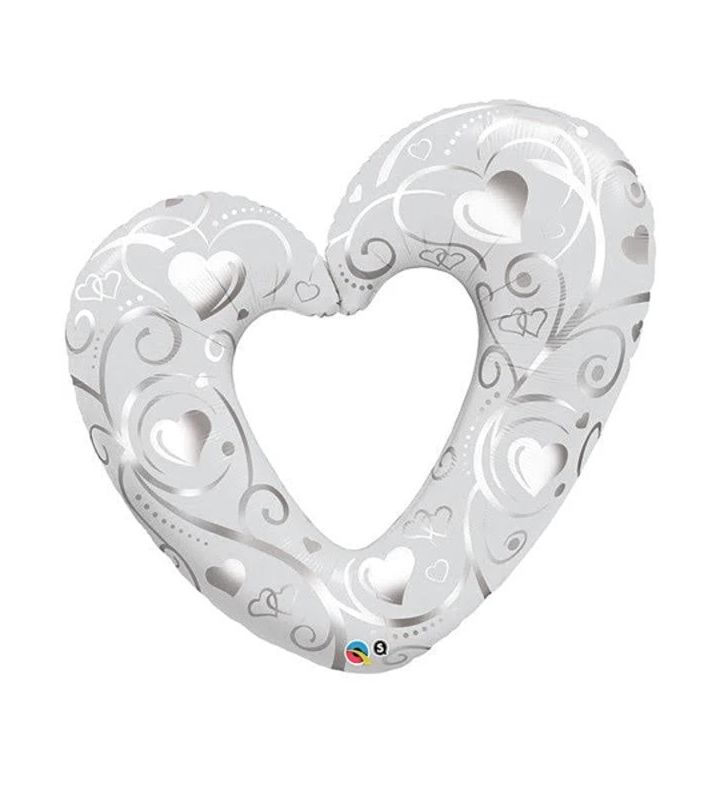 42" Hearts & Filigree Silver Foil Balloon