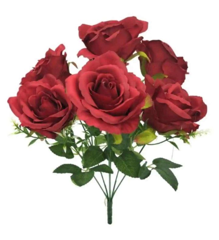 44cm Open Rose Bunches Red