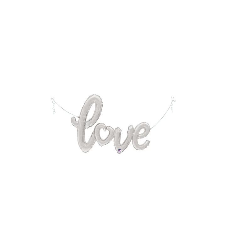 47" Betallic Silver Love Script Shape Foil Balloon Banner