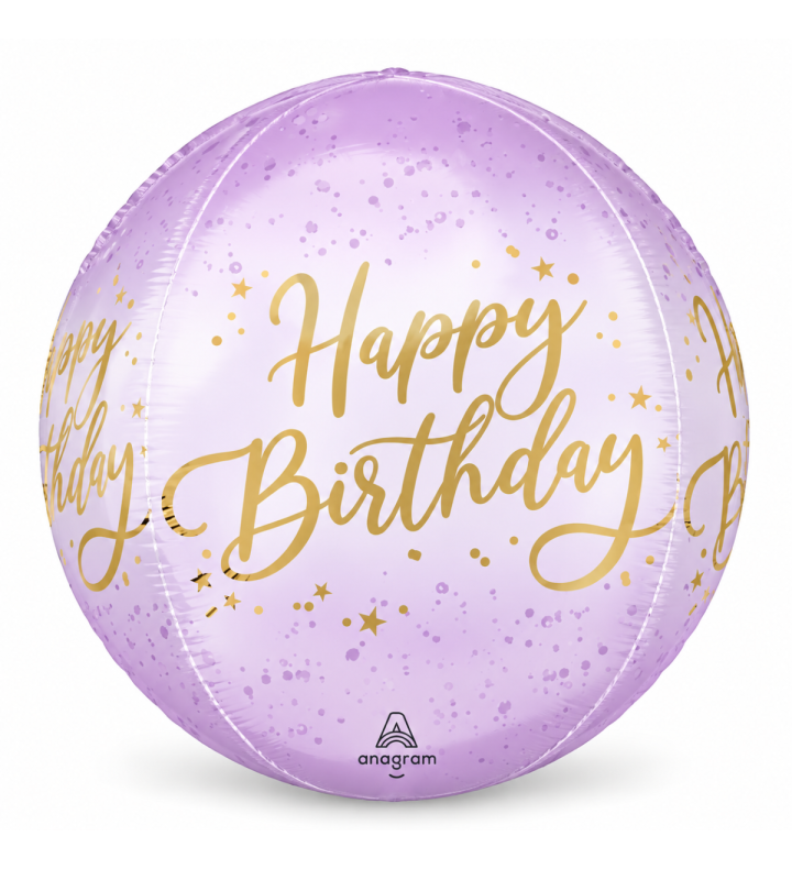 15" Anagram Happy Birthday Lilac Orbz Foil Balloon