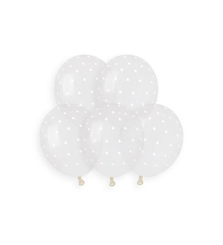 5" Gemar White 1051 Polka Dots Crystal Latex Balloons 50ct
