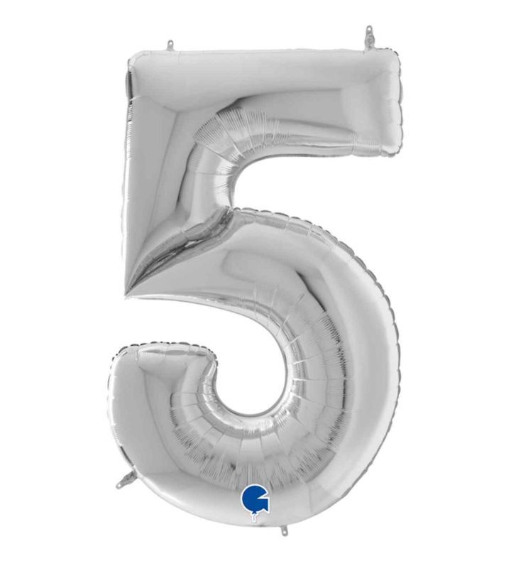 64" Grabo Silver Number 5 Foil Balloon