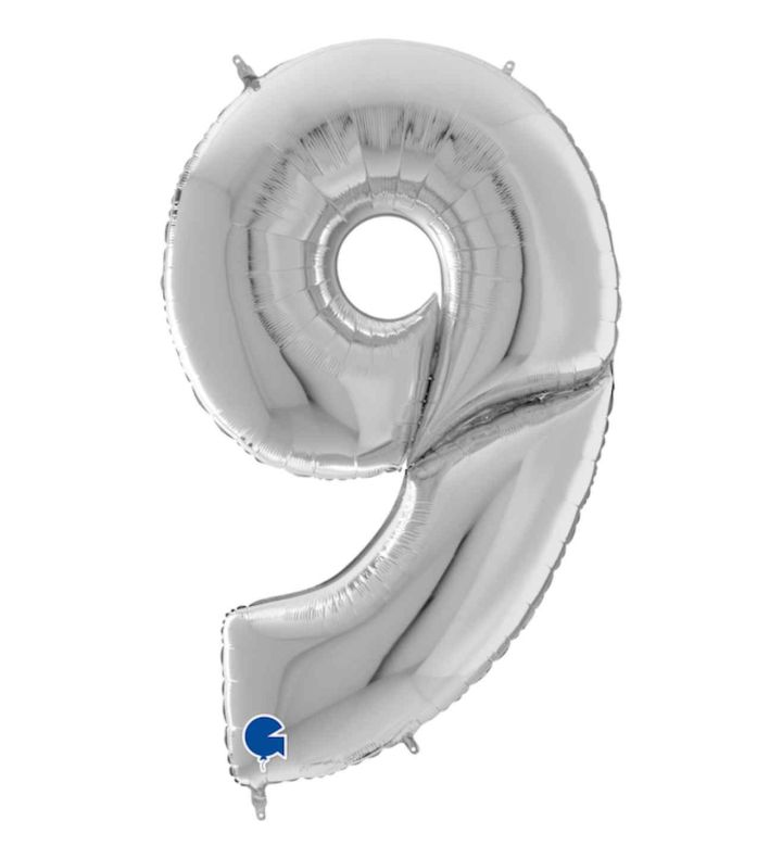64" Grabo Silver Number 9 Foil Balloon