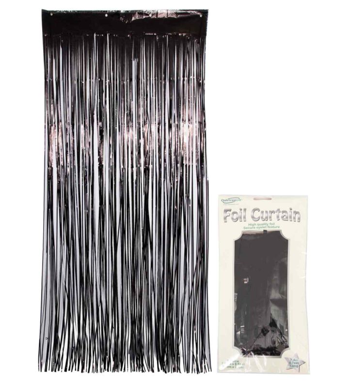 0.9m x 2.40m Oaktree Foil Curtain Metallic Black