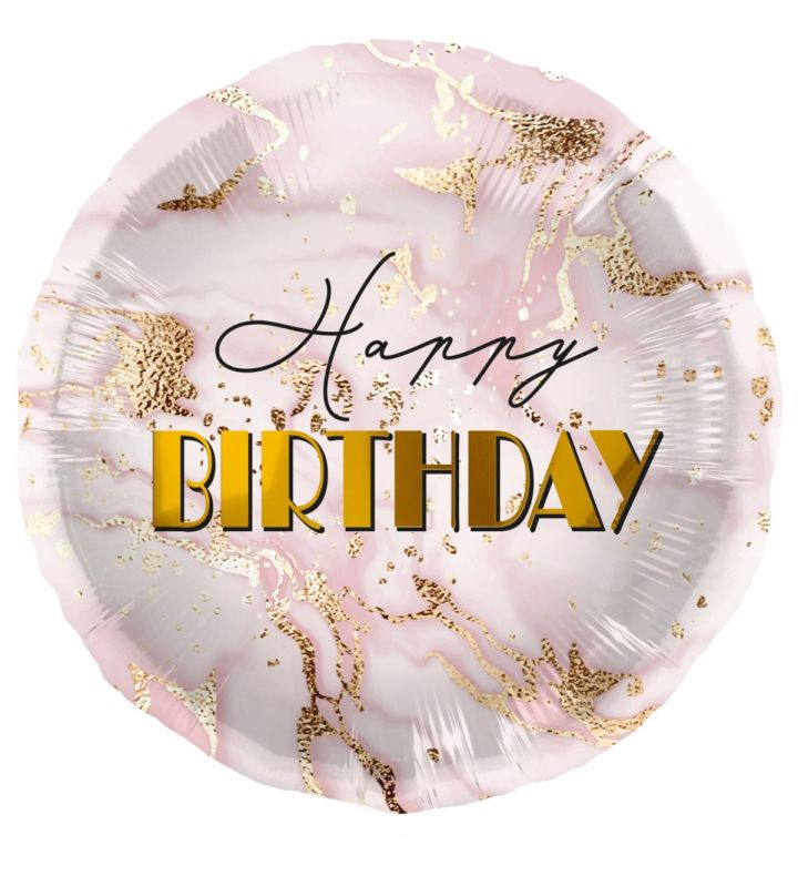18" Marble Pink Happy Birthday Foil Balloon