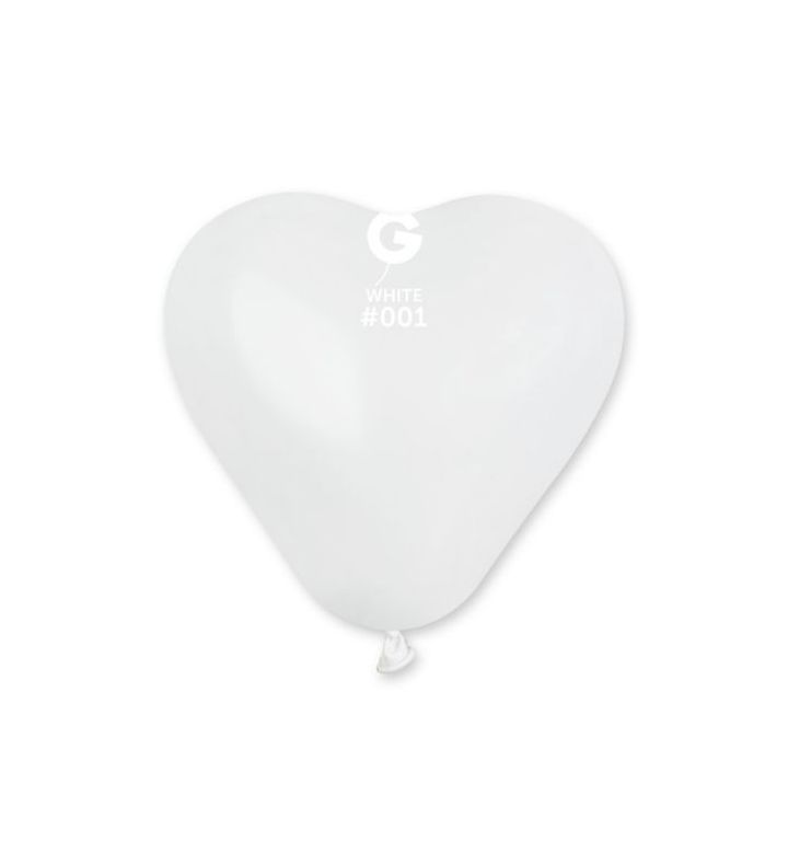 6" Gemar Heart Shape White 001 Latex Balloons 100ct