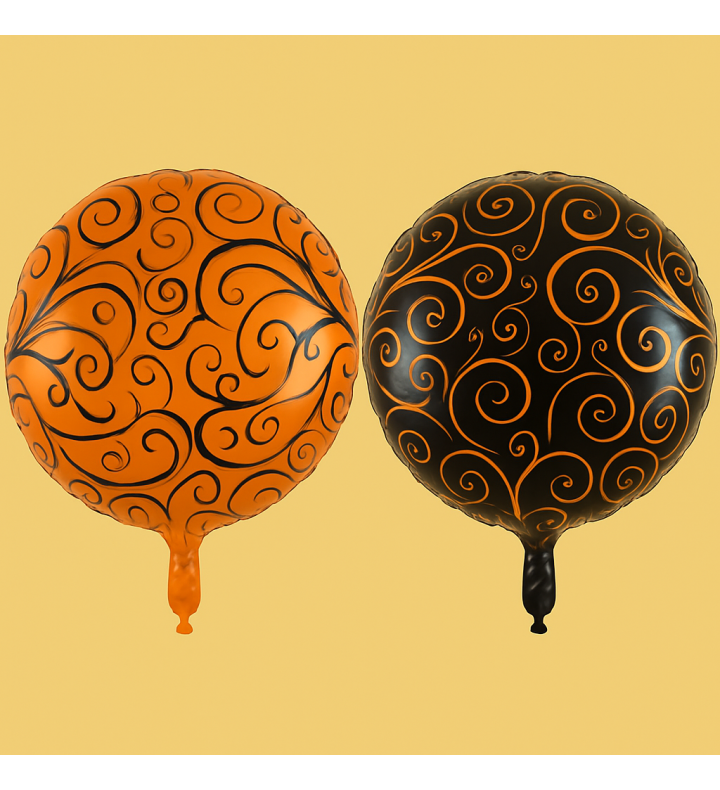 18"  Black and Orange Swirl Halloween Foil Balloon 
