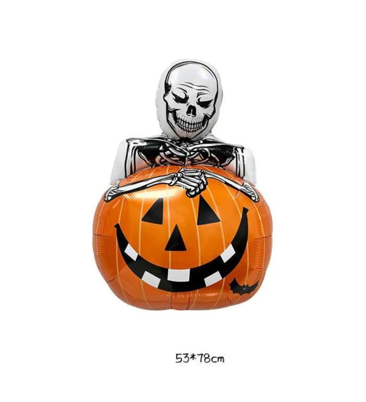 75cm Bamboo Skeleton and Pumpkin Foil Balloon