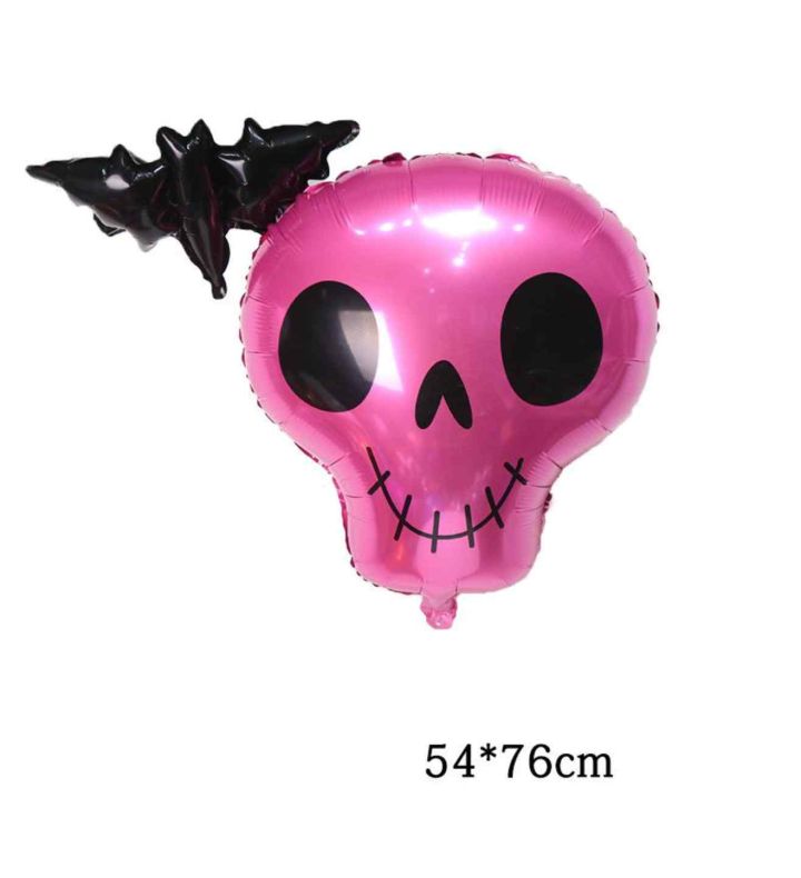 76cm Bamboo Party Pink Skull and Bat Foil Balloon