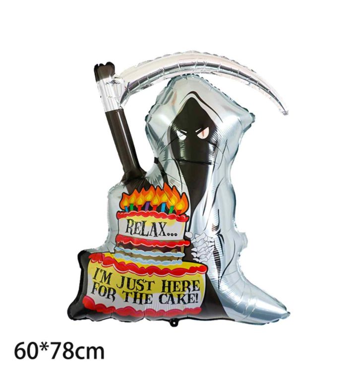 78cm Bamboo Party Grim Reaper and Cake Foil Balloon